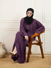 Lavender Solid Handwork Abaya with Black Georgette Hijab
